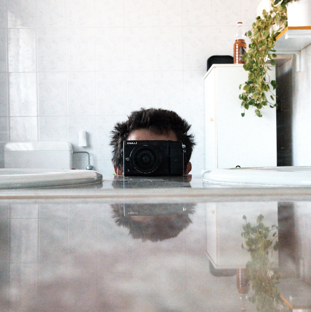 Autoritratto con fotoamatore e pianta (a mirrorless in the mirror).
